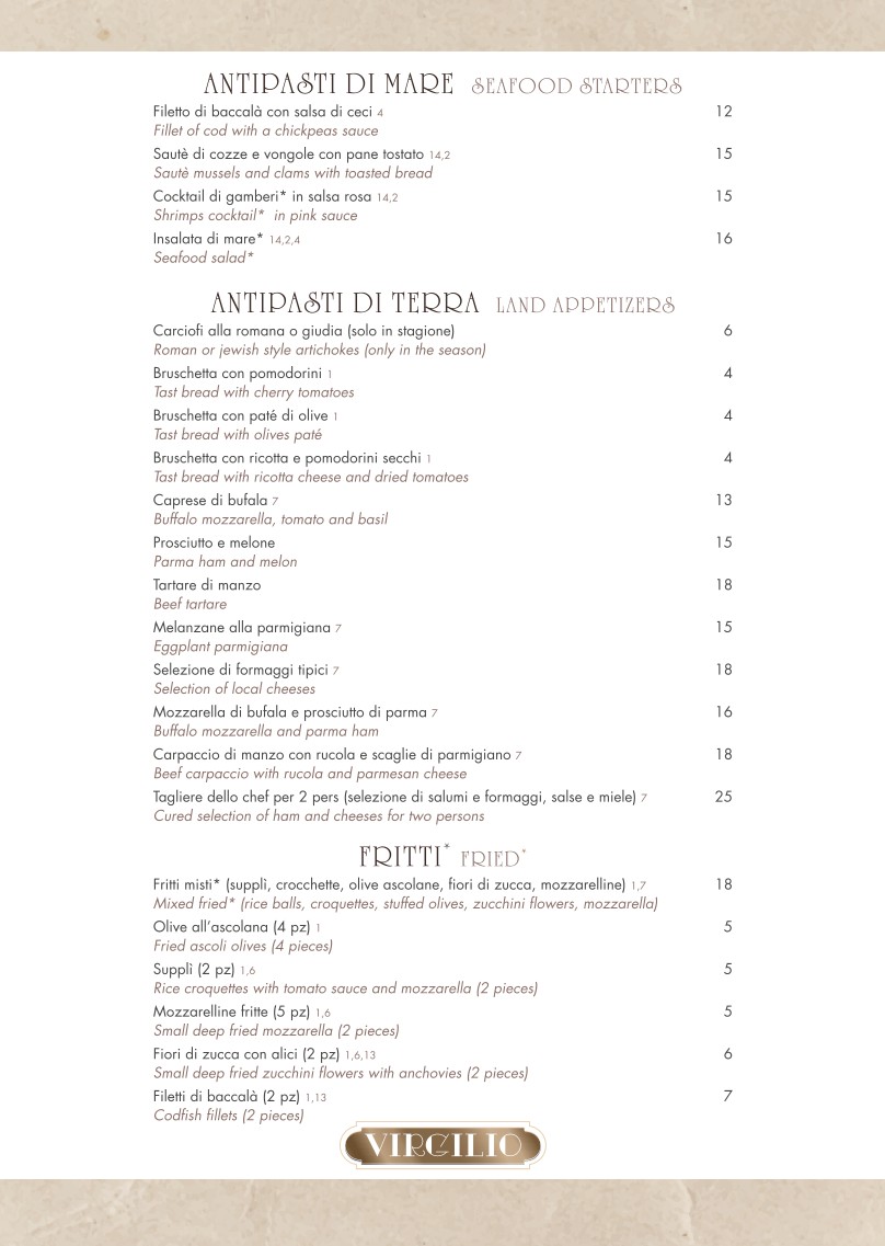 Virgilio a Campo De’ Fiori menu 1
