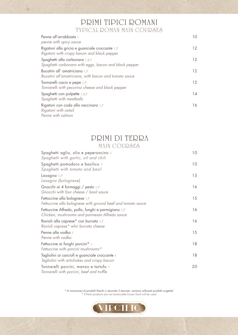 Virgilio a Campo De’ Fiori menu 2