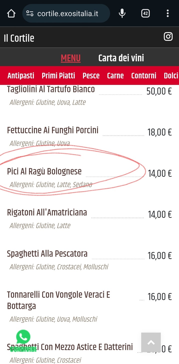 Ristorante Il Cortile dal 1929 menu 1