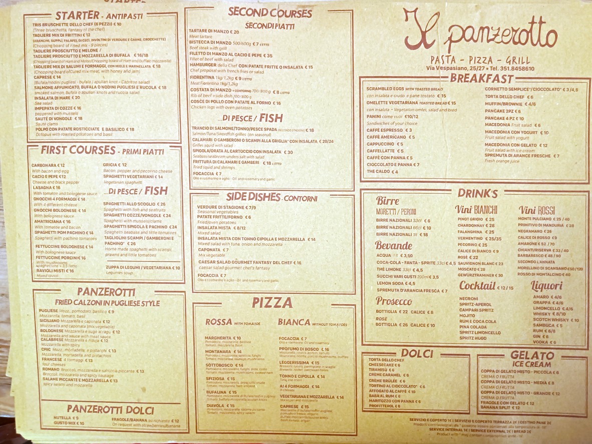 Il Panzerotto menu 1