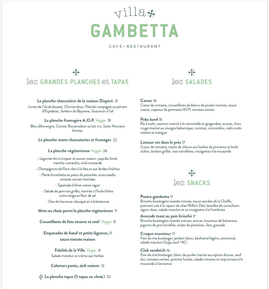 La Villa Gambetta ( Paris ) menu 1