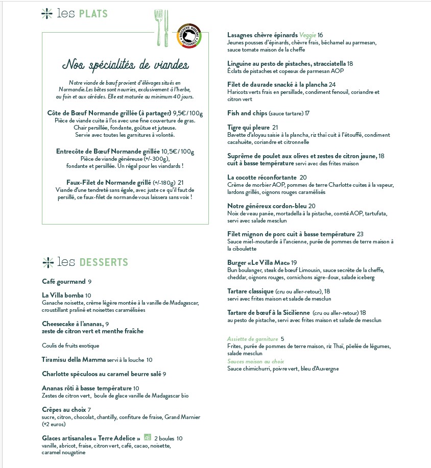 La Villa Gambetta ( Paris ) menu 2