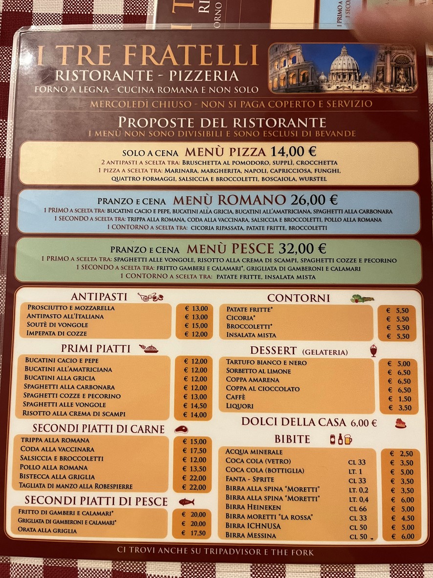 I Tre Fratelli menu 1