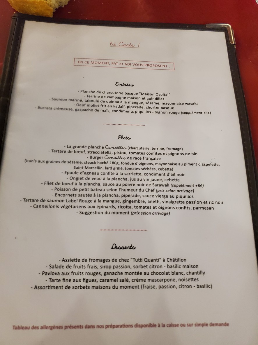 Les Canailles bistro chatillonnais menu 2