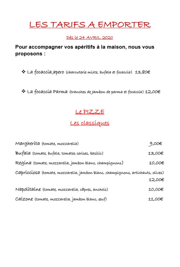 Le Belvédère menu 1