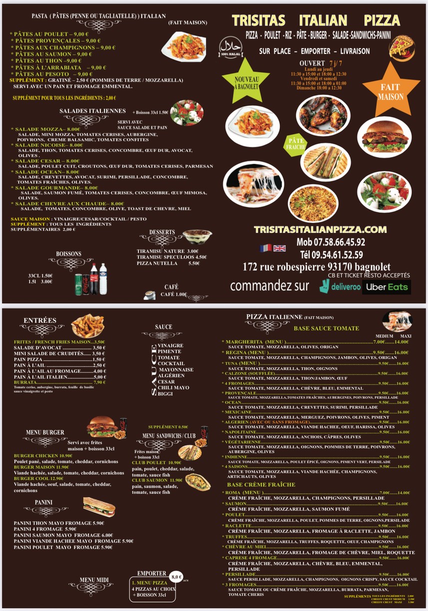 Trisitas Italian pizza menu 1