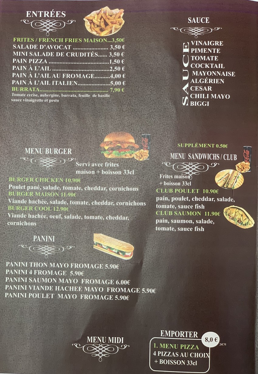 Trisitas Italian pizza menu 2