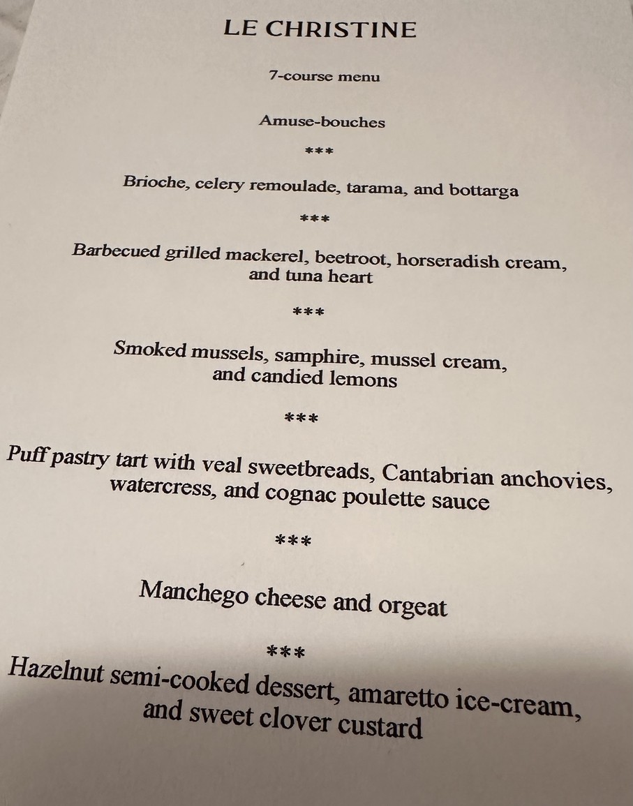 Le Christine menu 1