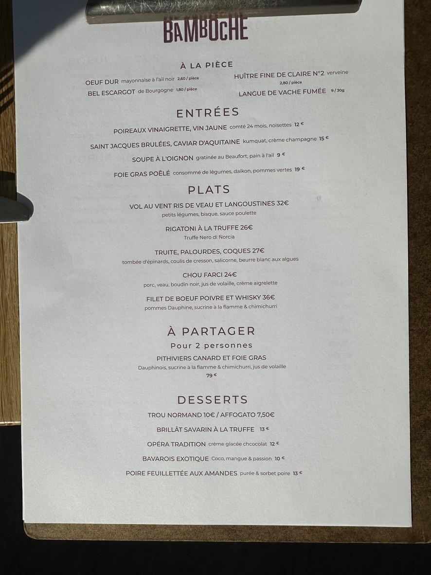 Bamboche restaurant menu 1
