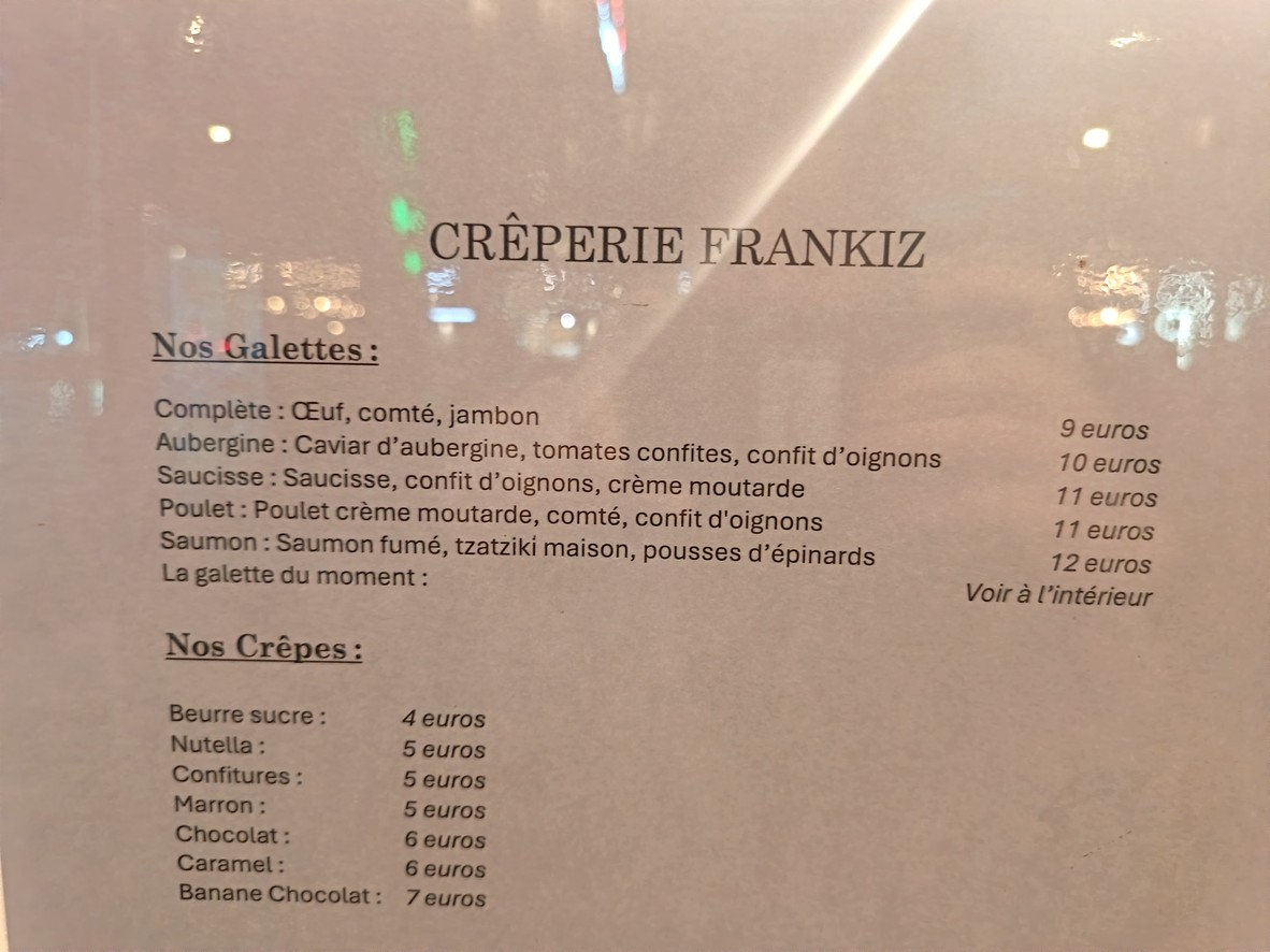 Crêperie Frankiz menu 1