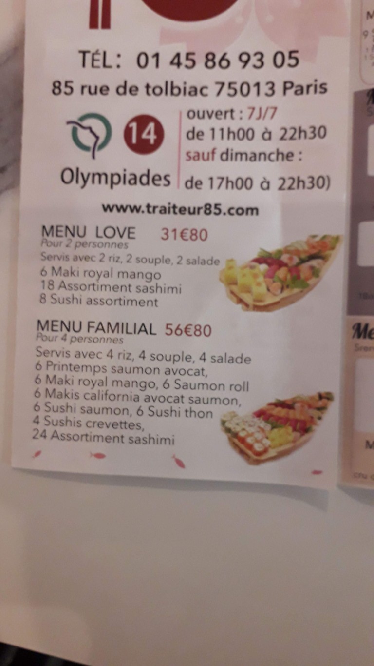 Traiteur d'asie menu 1