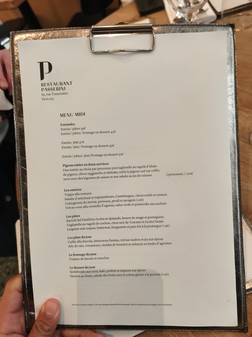 Restaurant Passerini menu 1