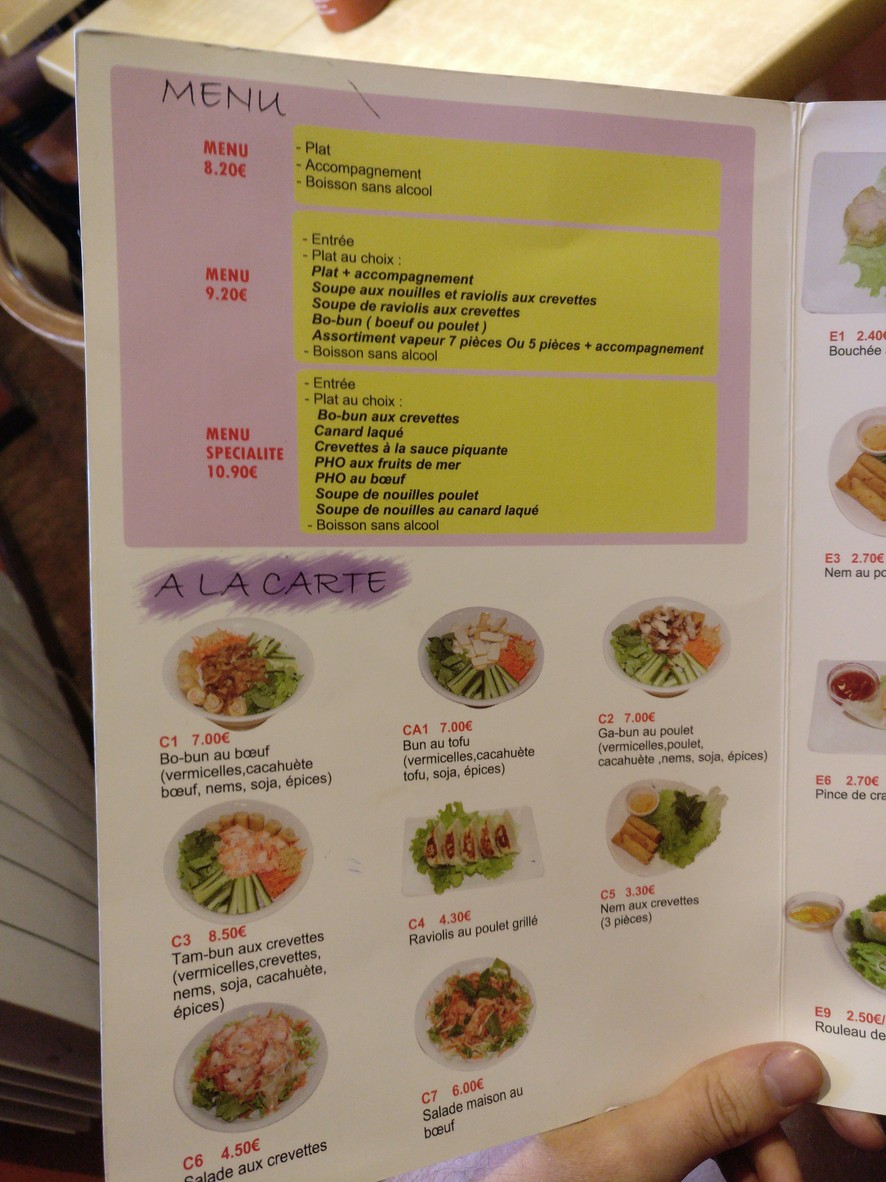 Hanoi - Restaurant Vietnamese menu 2