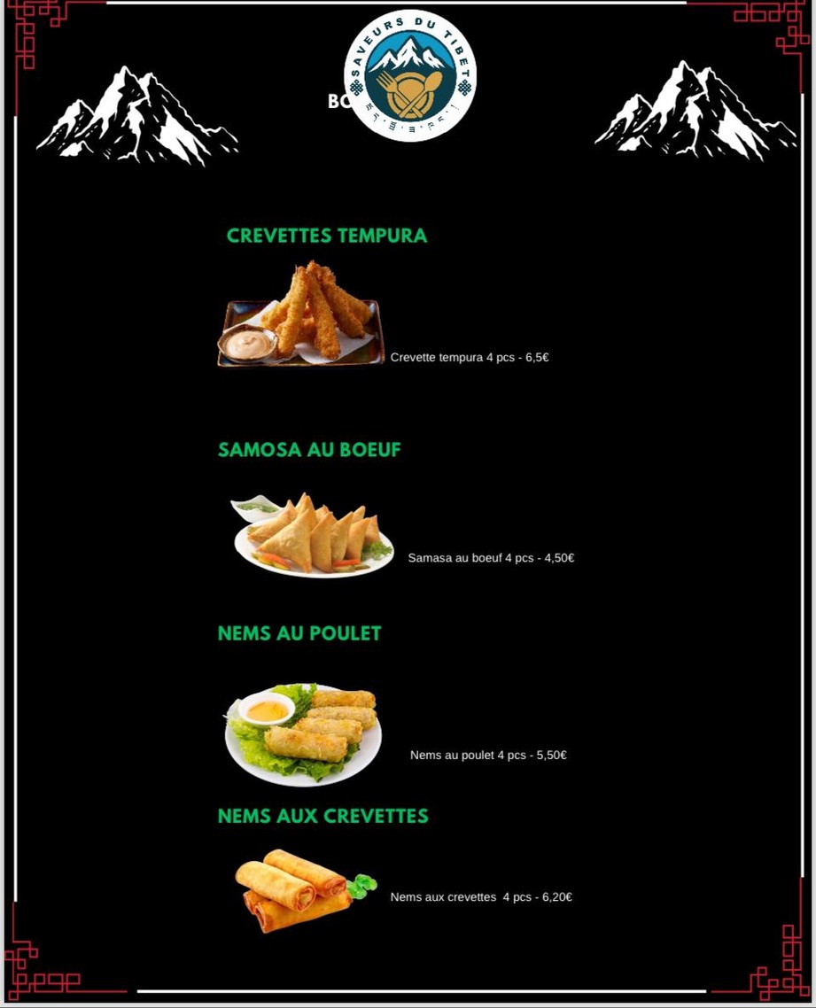 Saveurs du Tibet menu 1