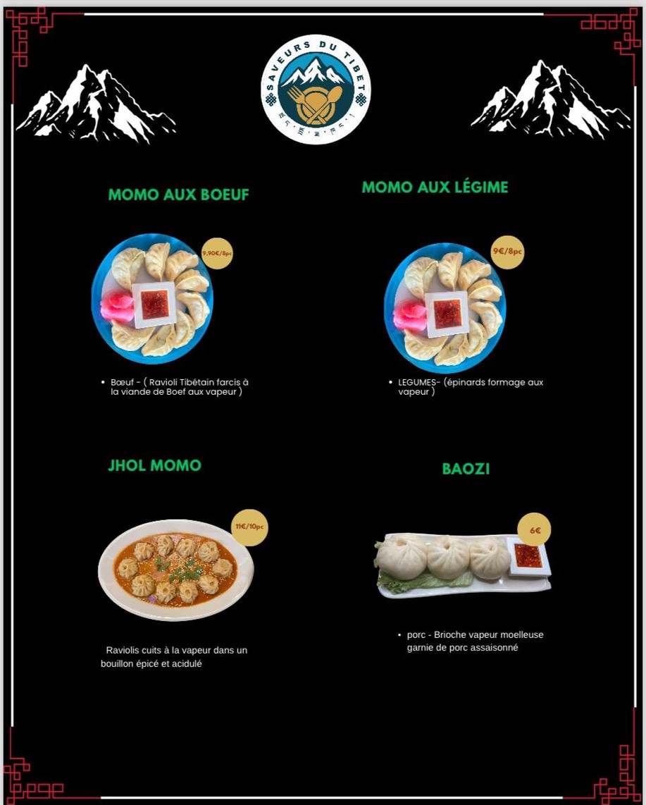 Saveurs du Tibet menu 2