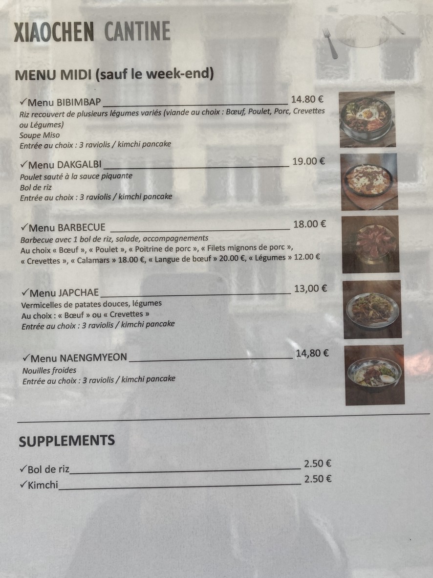 Xiaochen Cantine menu 1