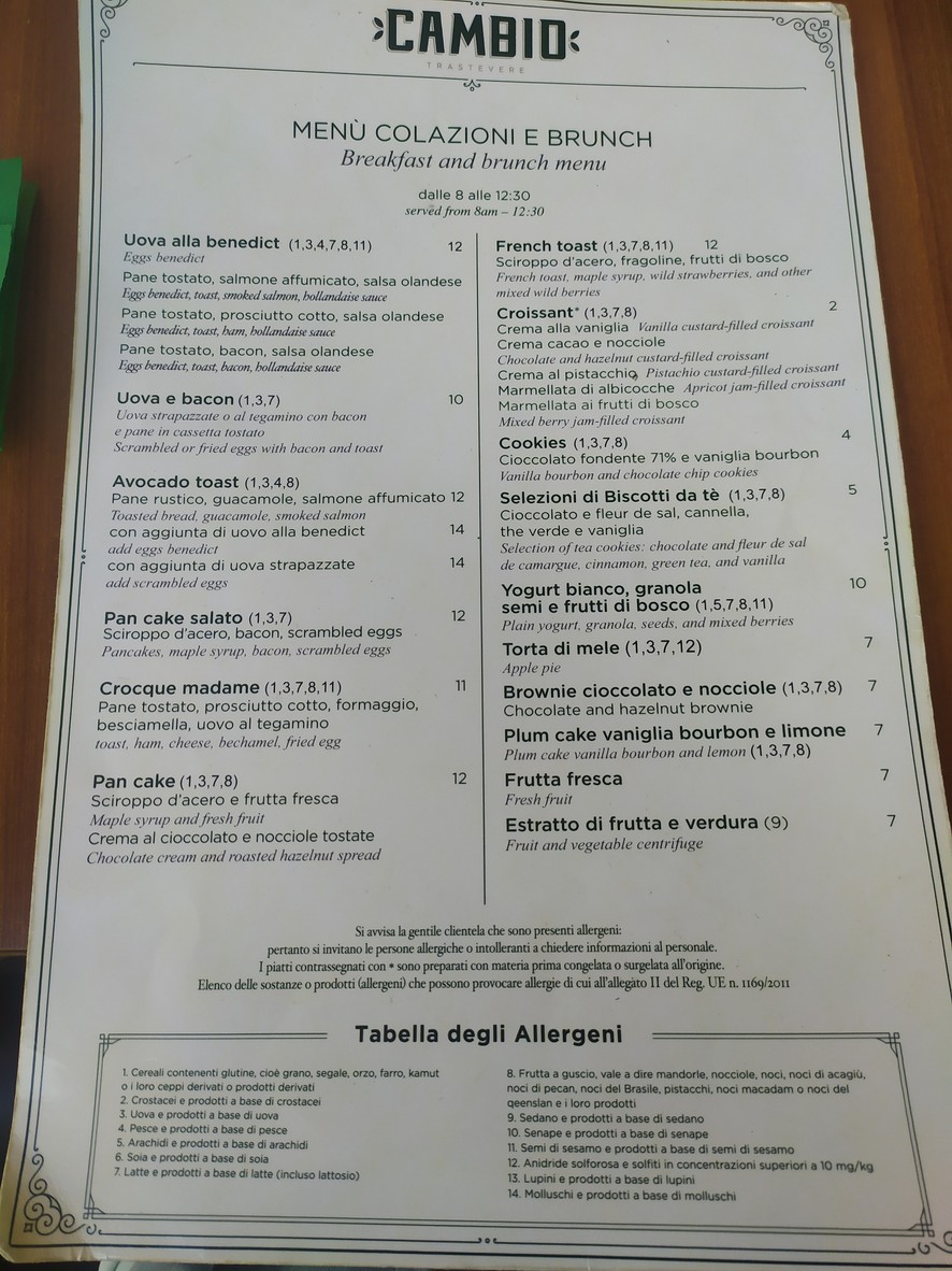 Cambio trastevere menu 1