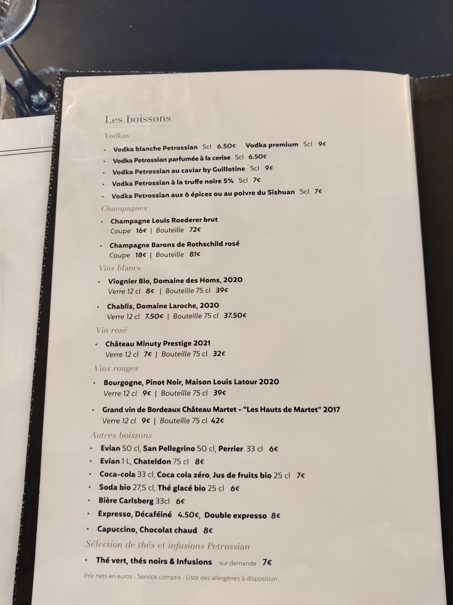 Boutique Petrossian Courcelles menu 2