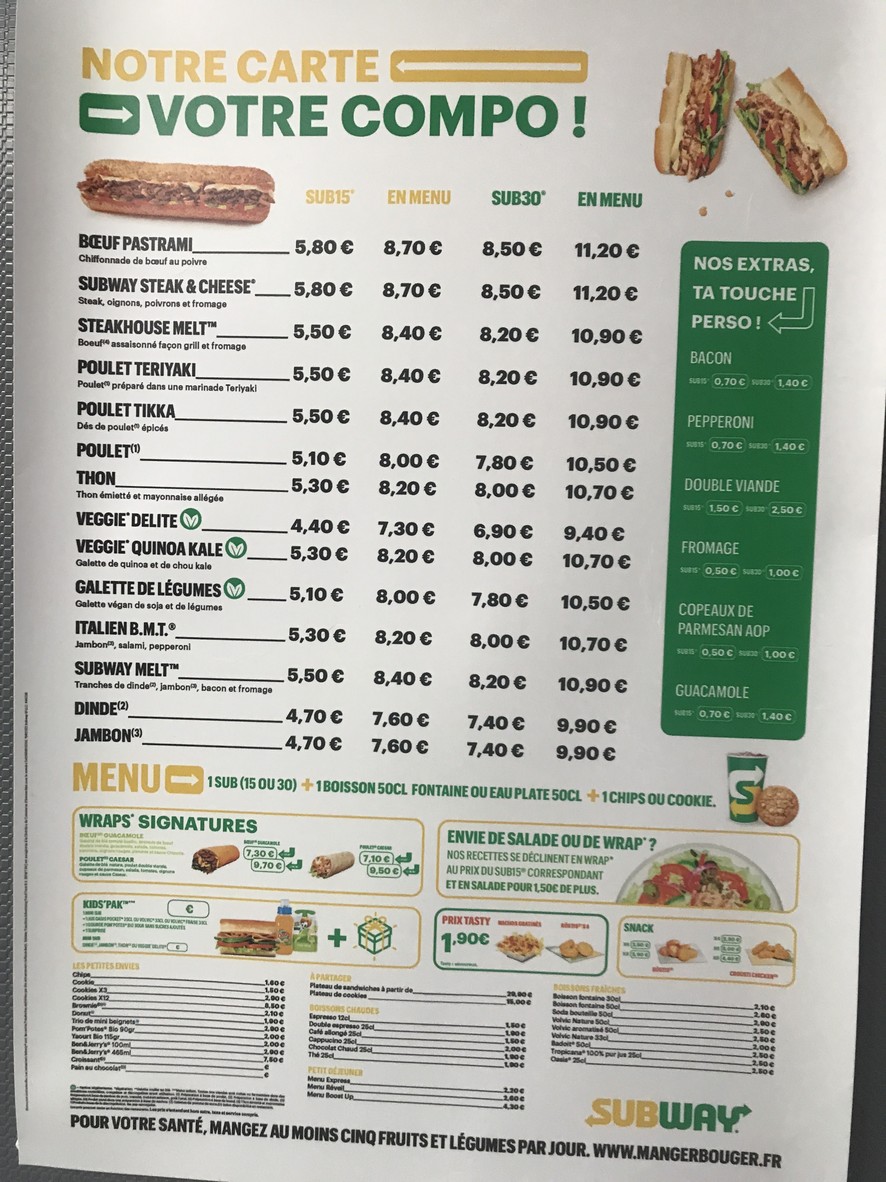 Subway menu 2