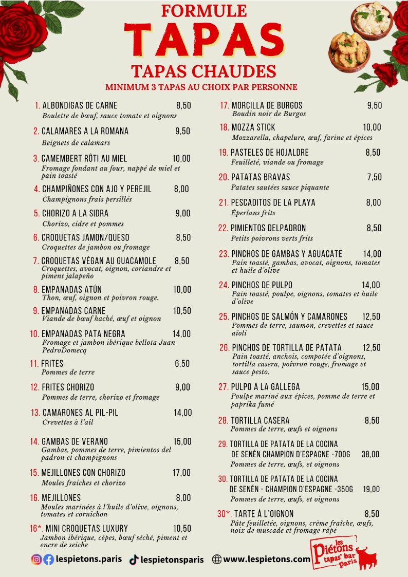 Les Piétons menu 1