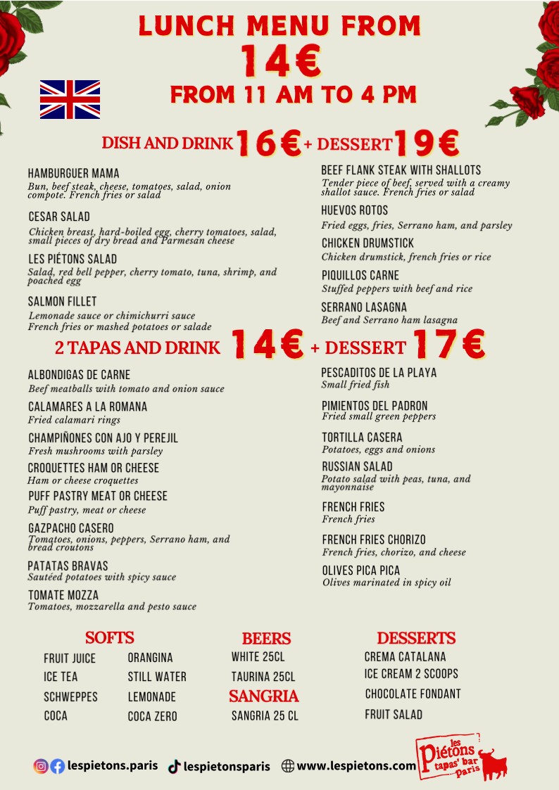 Les Piétons menu 2