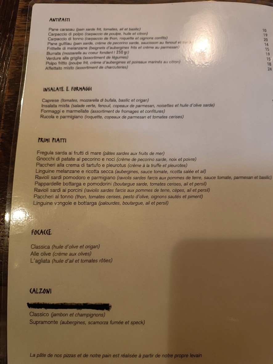 Amici Miei menu 1