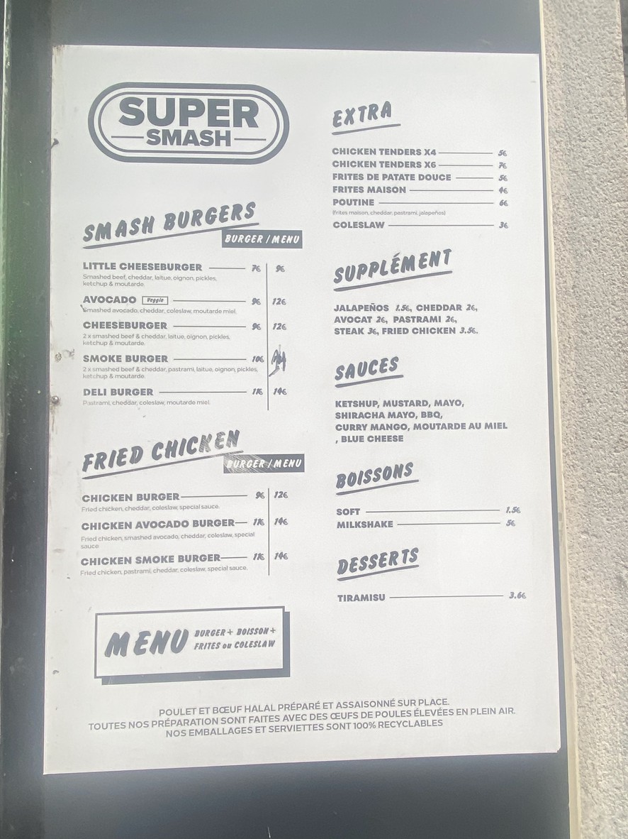 SUPER SMASH paris 19 menu 1