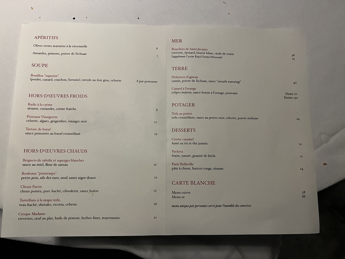 Le Cheval d'Or menu 1