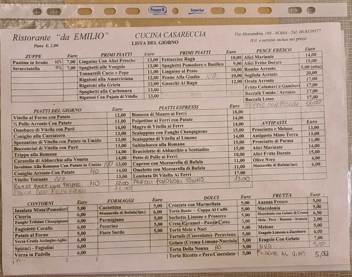 Da Emilio menu 1