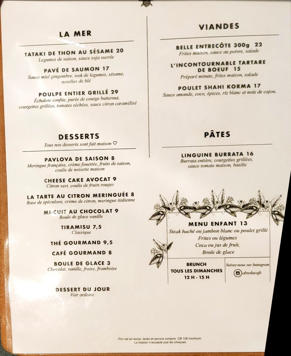 Absolu Café menu 2
