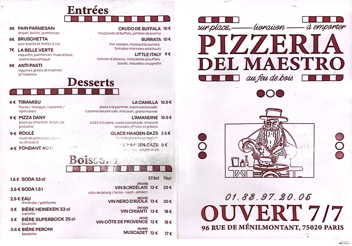 PIZZERIA DEL MAESTRO AU FEU DE BOIS menu 1
