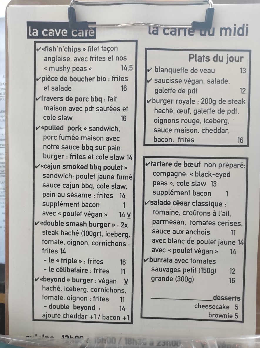 La Cave Café menu 1