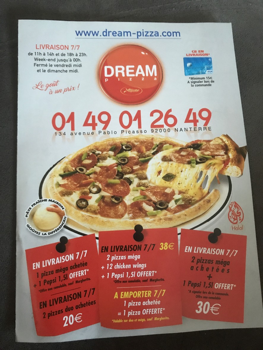 Dream Pizza menu 1