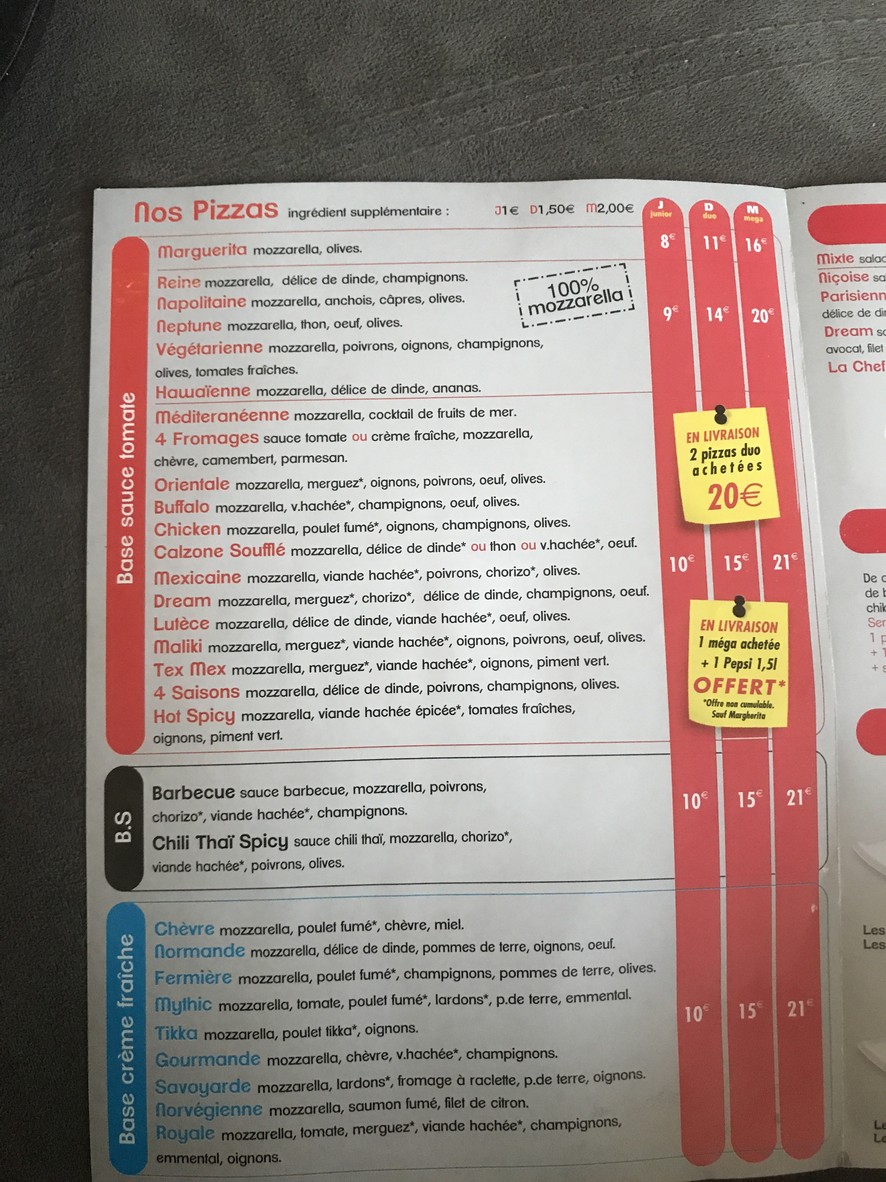 Dream Pizza menu 2