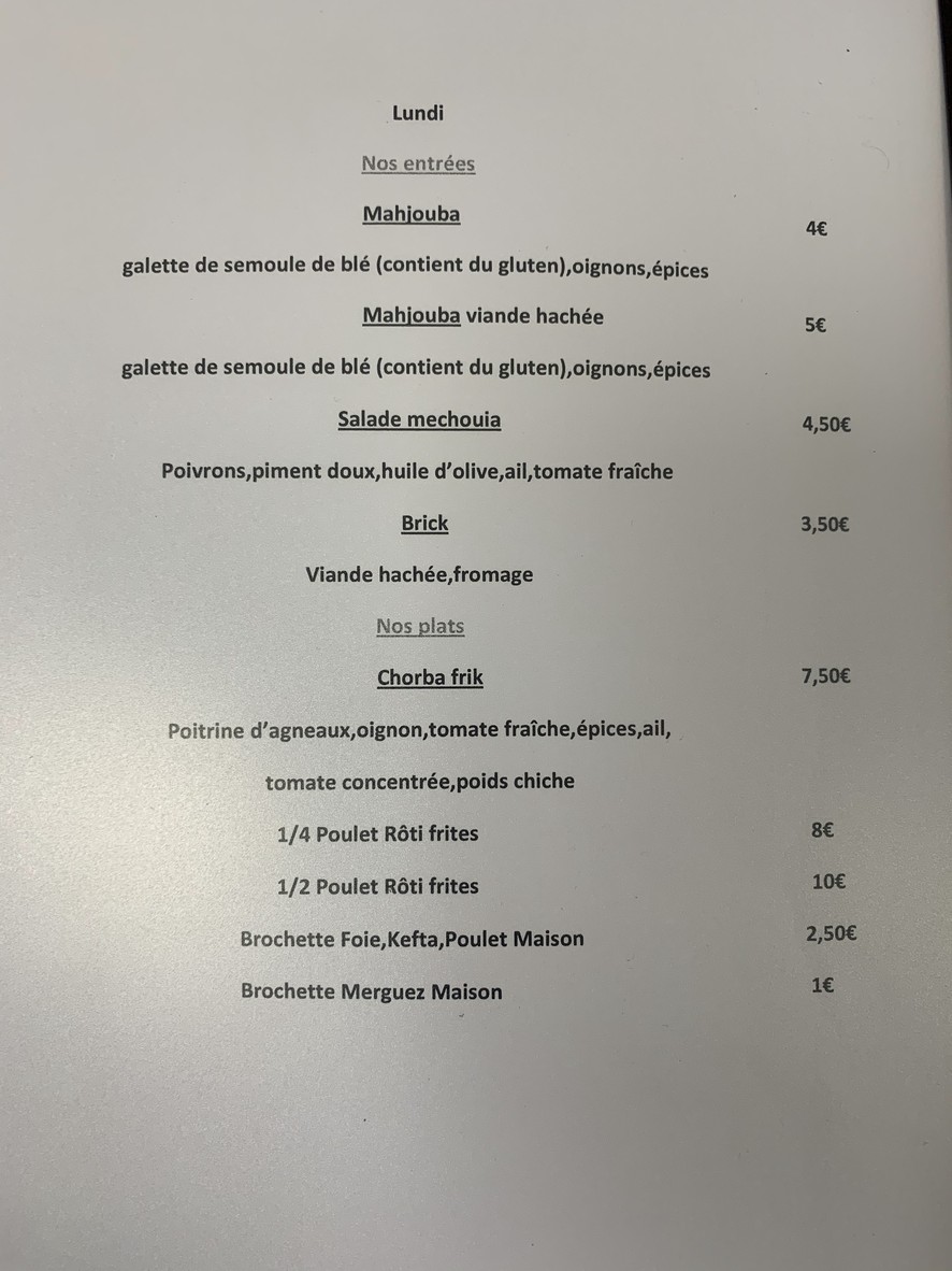 Le Paris Biskra - Spécialités Algériennes menu 2