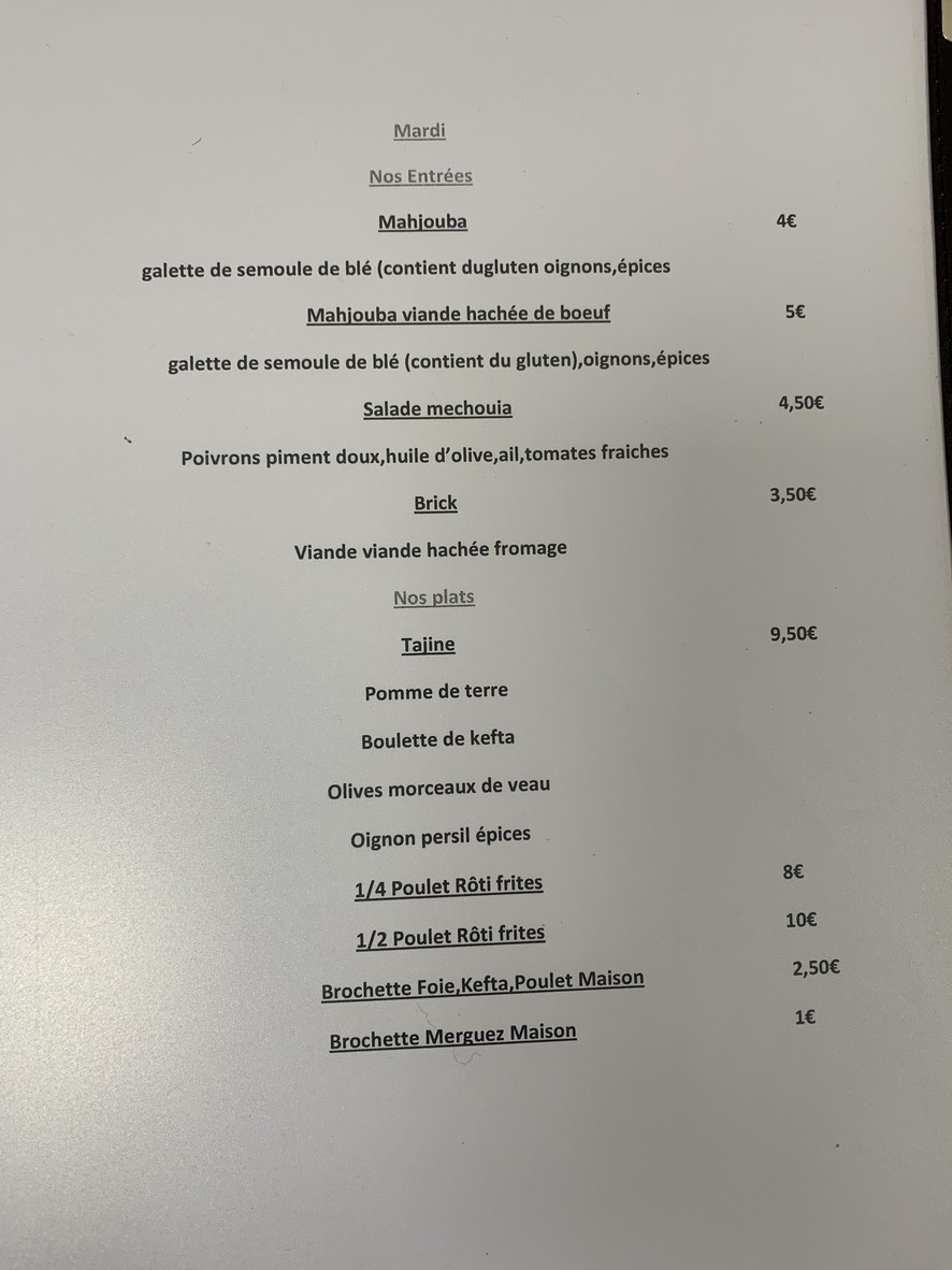 Le Paris Biskra - Spécialités Algériennes menu 3