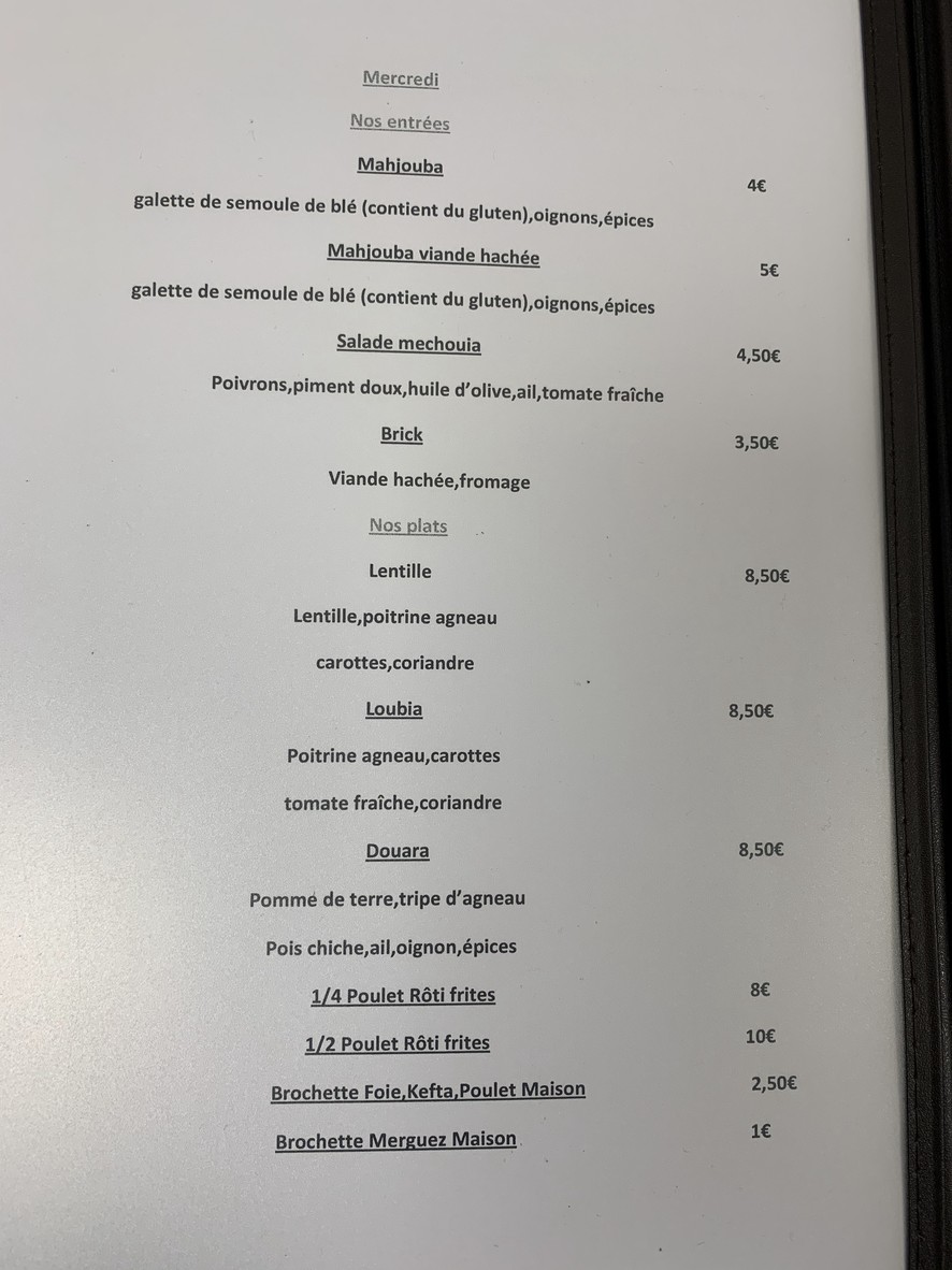 Le Paris Biskra - Spécialités Algériennes menu 4