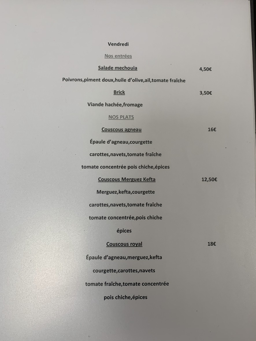 Le Paris Biskra - Spécialités Algériennes menu 6