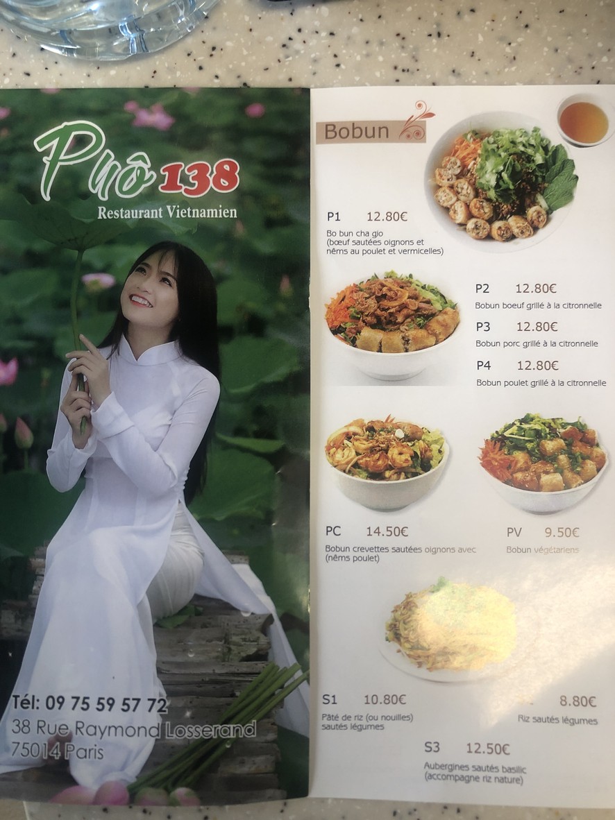 Pho 138 menu 1