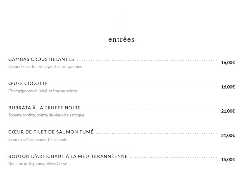 La Table JM menu 1
