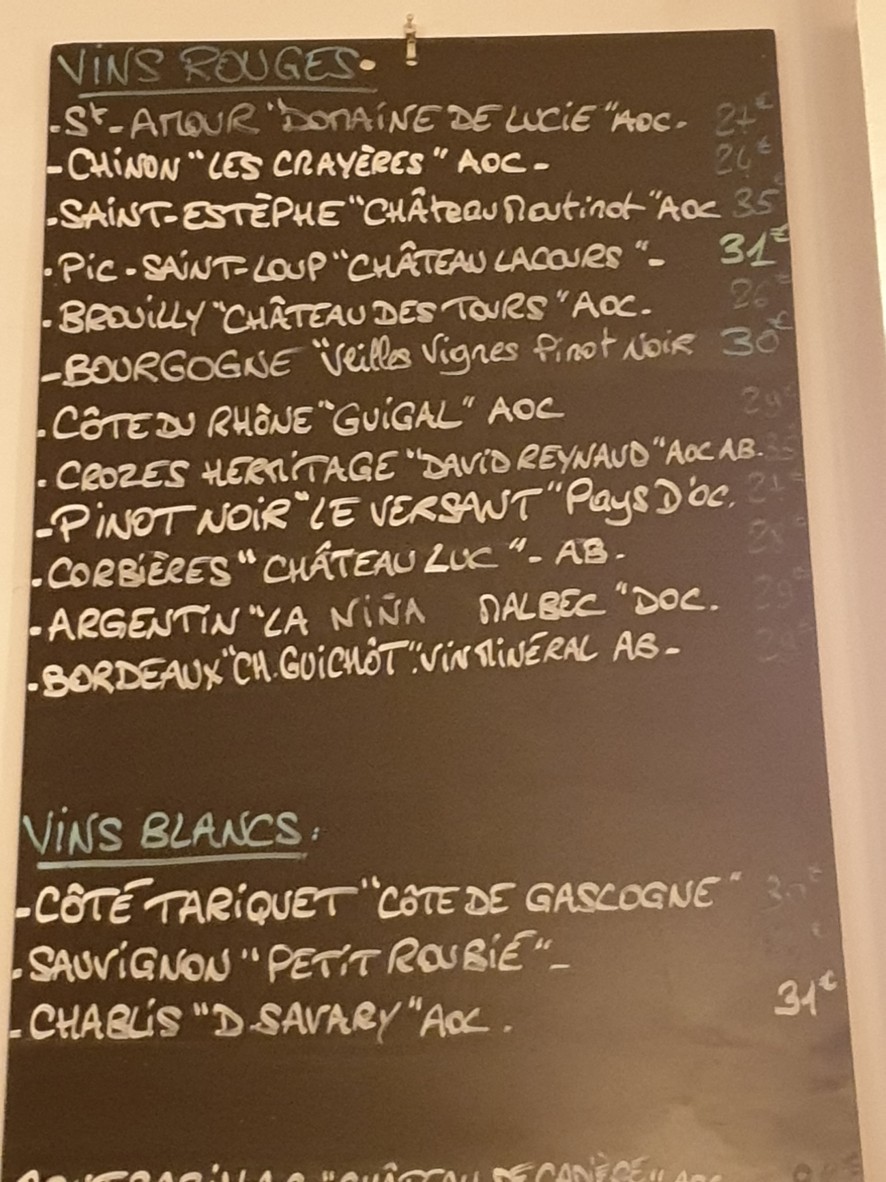 L'Étoile de Montmartre menu 2
