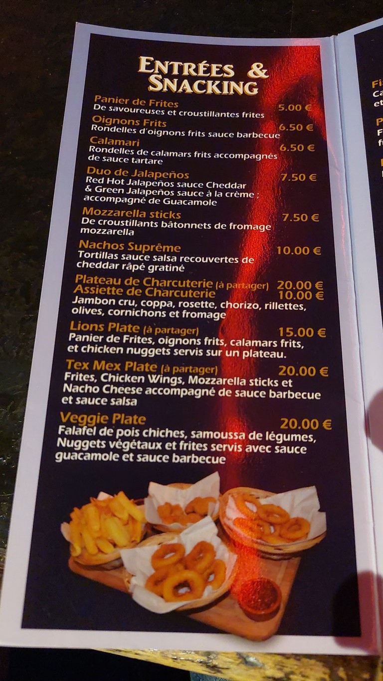 The Lions menu 1