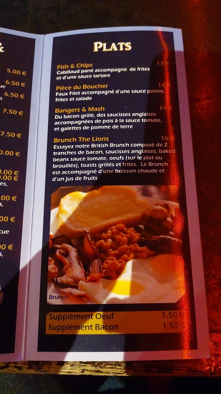 The Lions menu 2