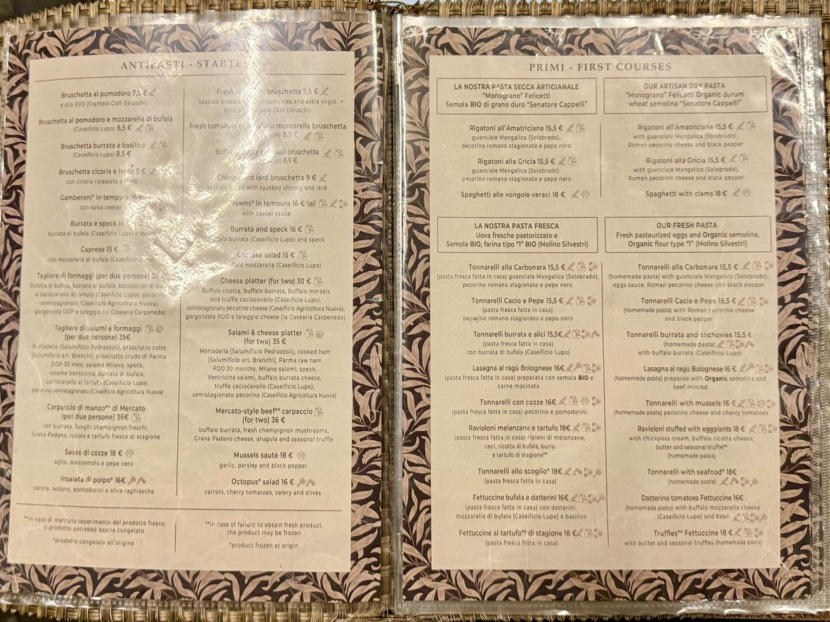 Mercato Hostaria Roma menu 1