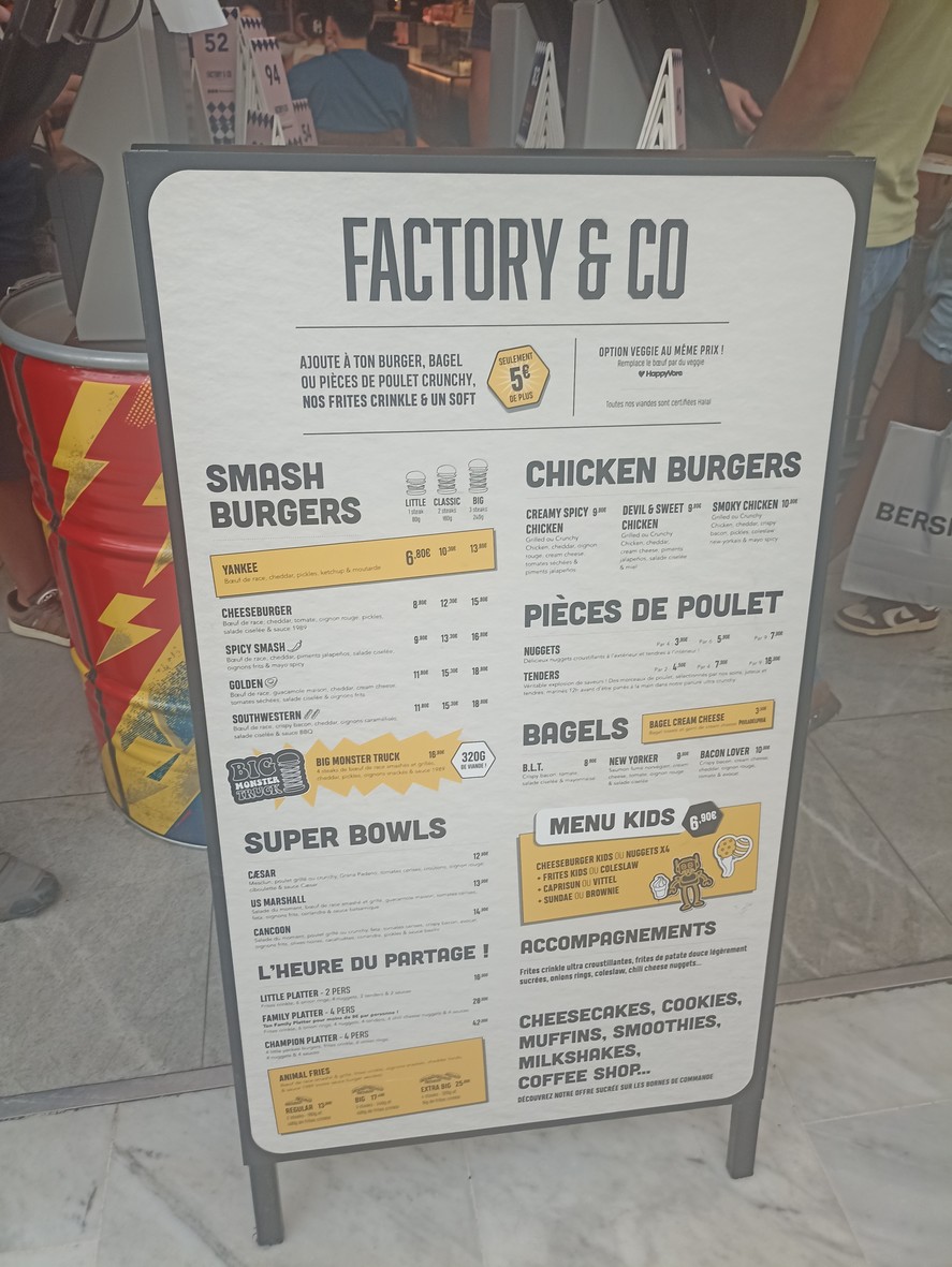Factory and Co Aéroville menu 2