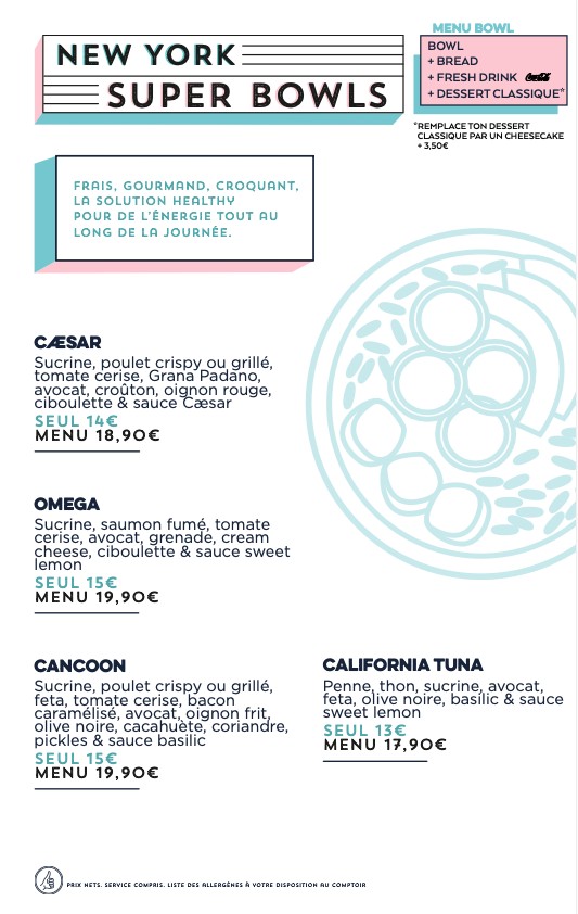 Factory and Co Aéroville menu 3