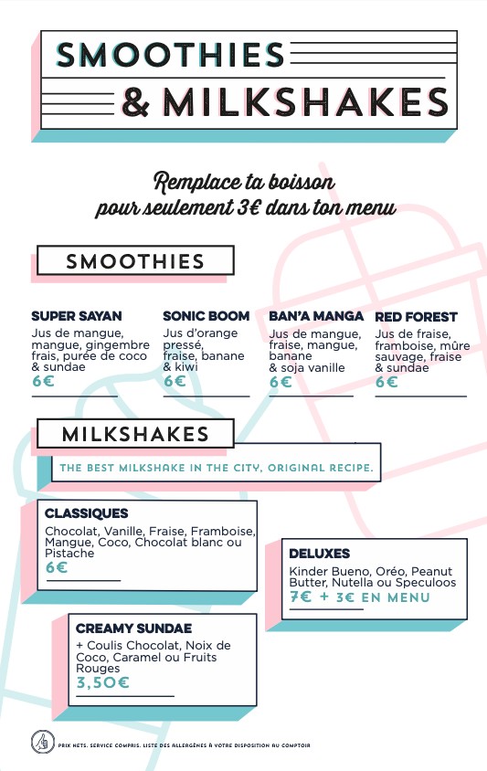 Factory and Co Aéroville menu 4