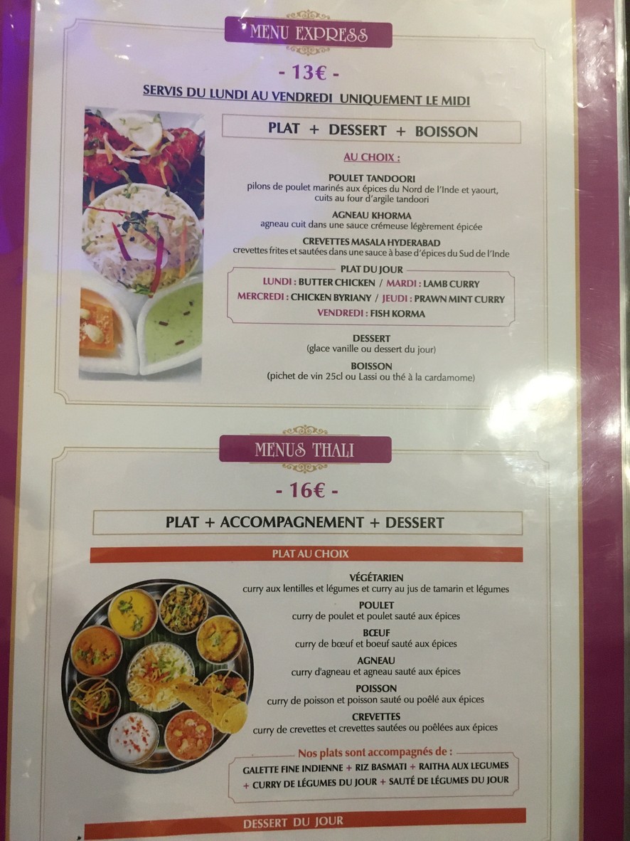Best of India Tolbiac menu 2