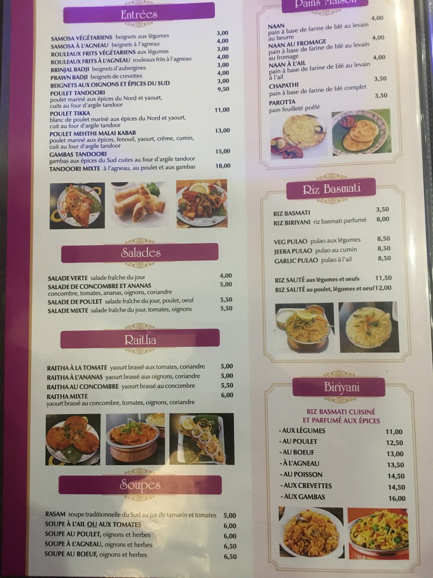 Best of India Tolbiac menu 3