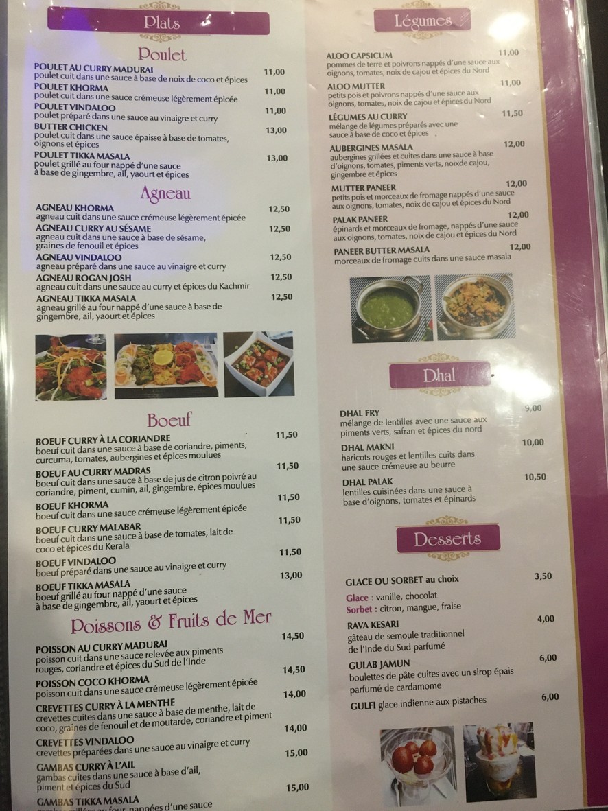 Best of India Tolbiac menu 4